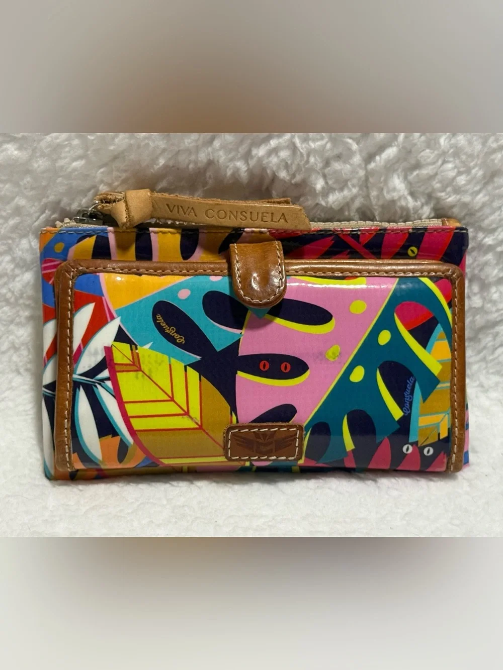 Consuela Multicolor Maya Leaf-Print Leather Slim Wallet